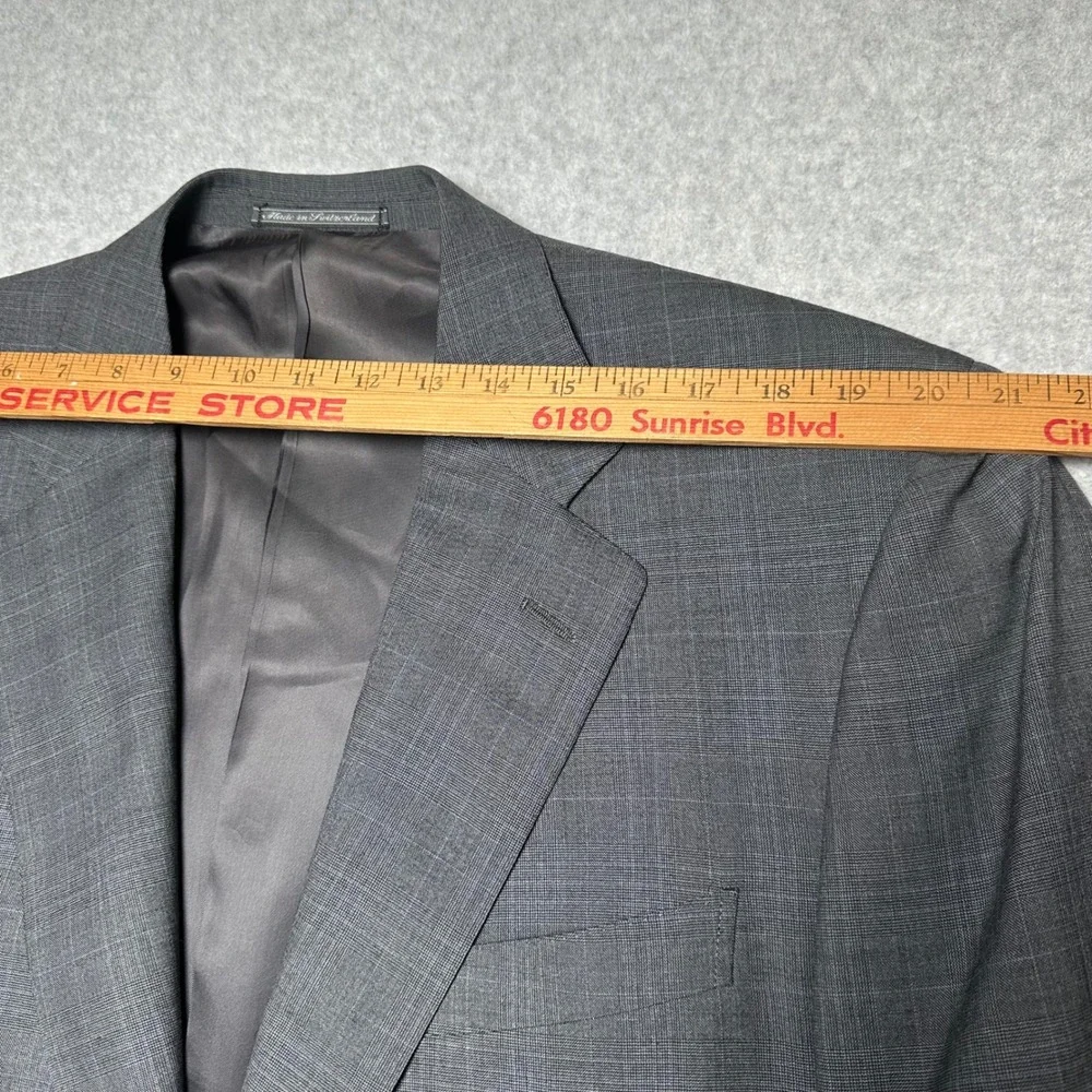 Ermenegildo Zegna Mens Grey/Blue Glen Plaid Wool Blazer Suit Jacket Size 54L 44R